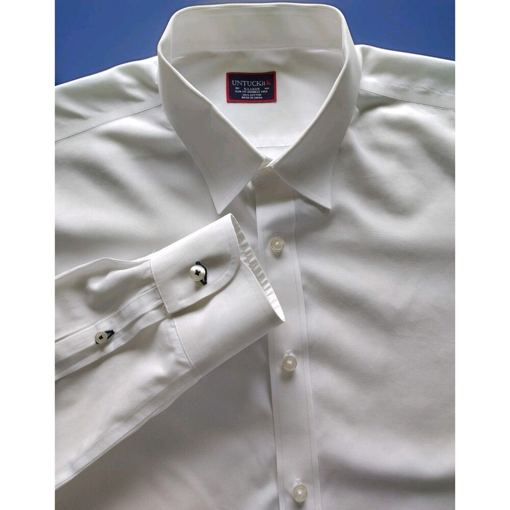 UNTUCKit Dress Shirt Men's XL Slim Fit Wrinkle-Free White Lg Sl Button-Up Read